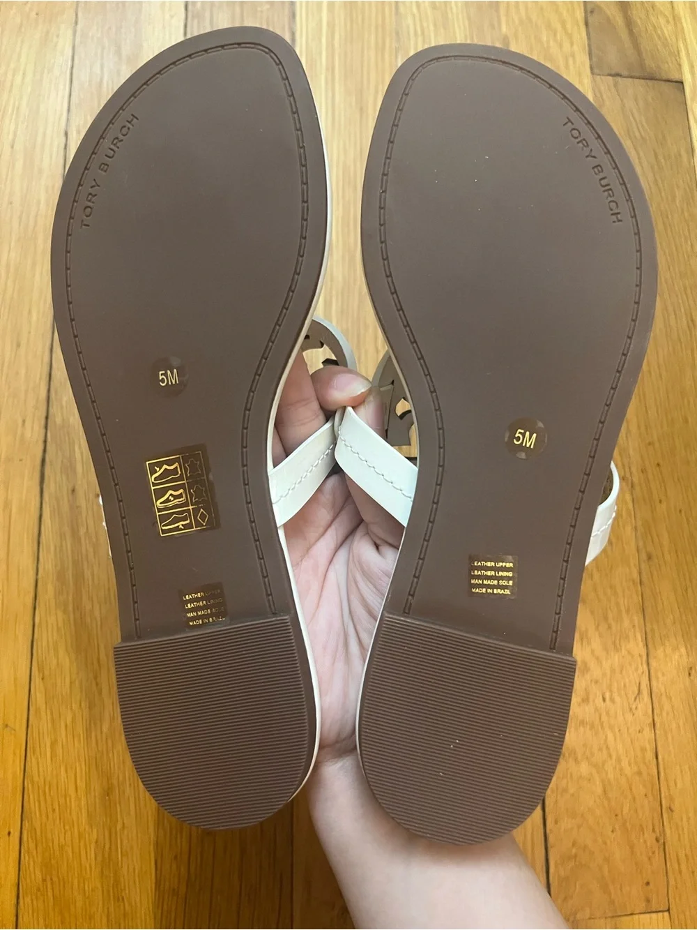 Tory Burch Miller Patent Logo Thong Sandals - New Ivory Cream Size: 5